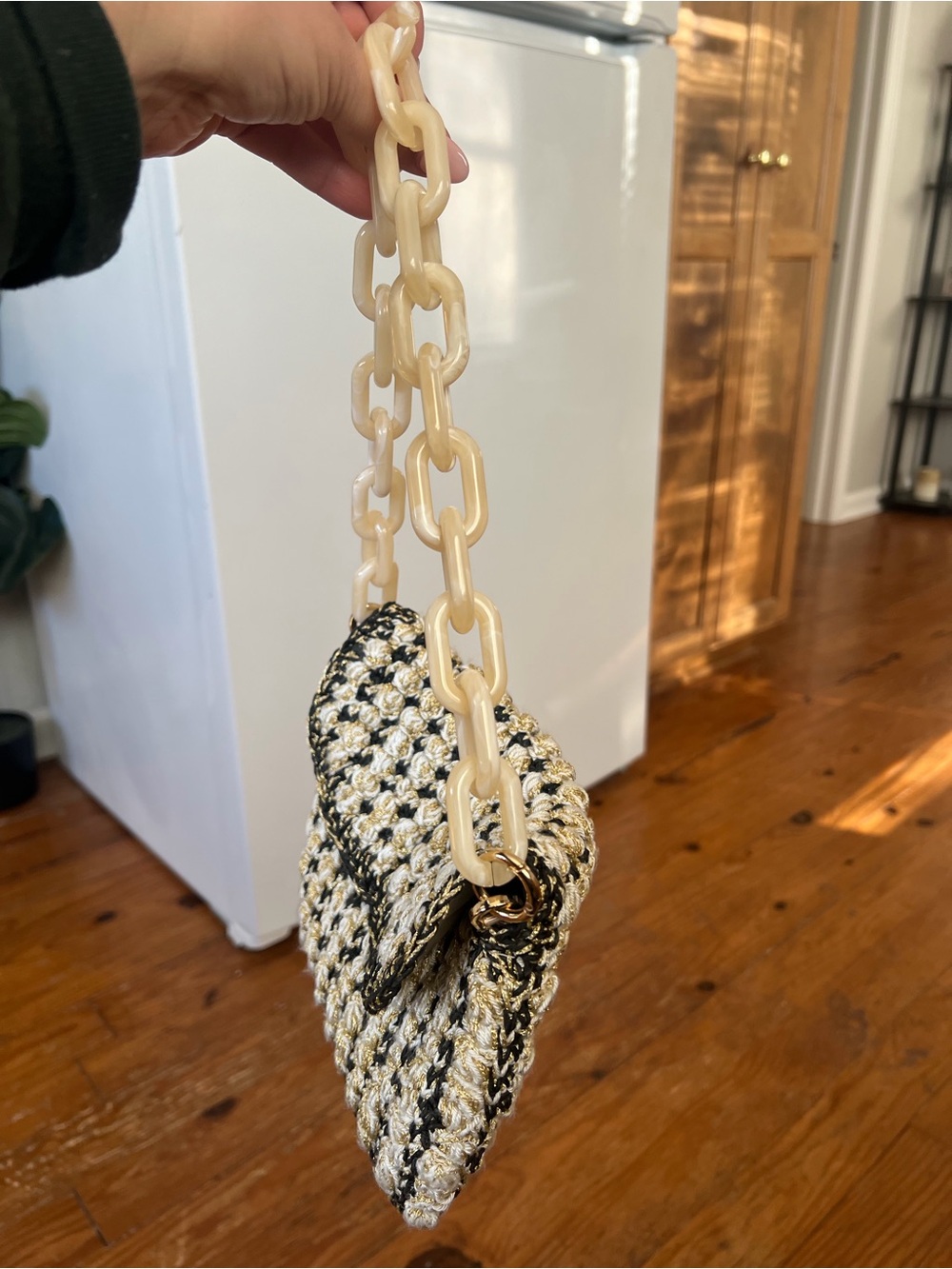 My Beachy Side | Handmade Black Gold Cream Hand-knit Purse - Picture 13 of 16